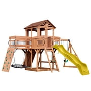 Backyard Discovery Sterling Point Cedar Wood Swing Set, Slide, Clubhouse, Wooden Bridge