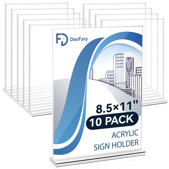 Daofary Acrylic Sign Holder 8.5 x 11 Inches 10 Pack, Double-Sided Stand up Table Top Paper Holder, Store Sign Holders, Plastic Sign Display for Resta