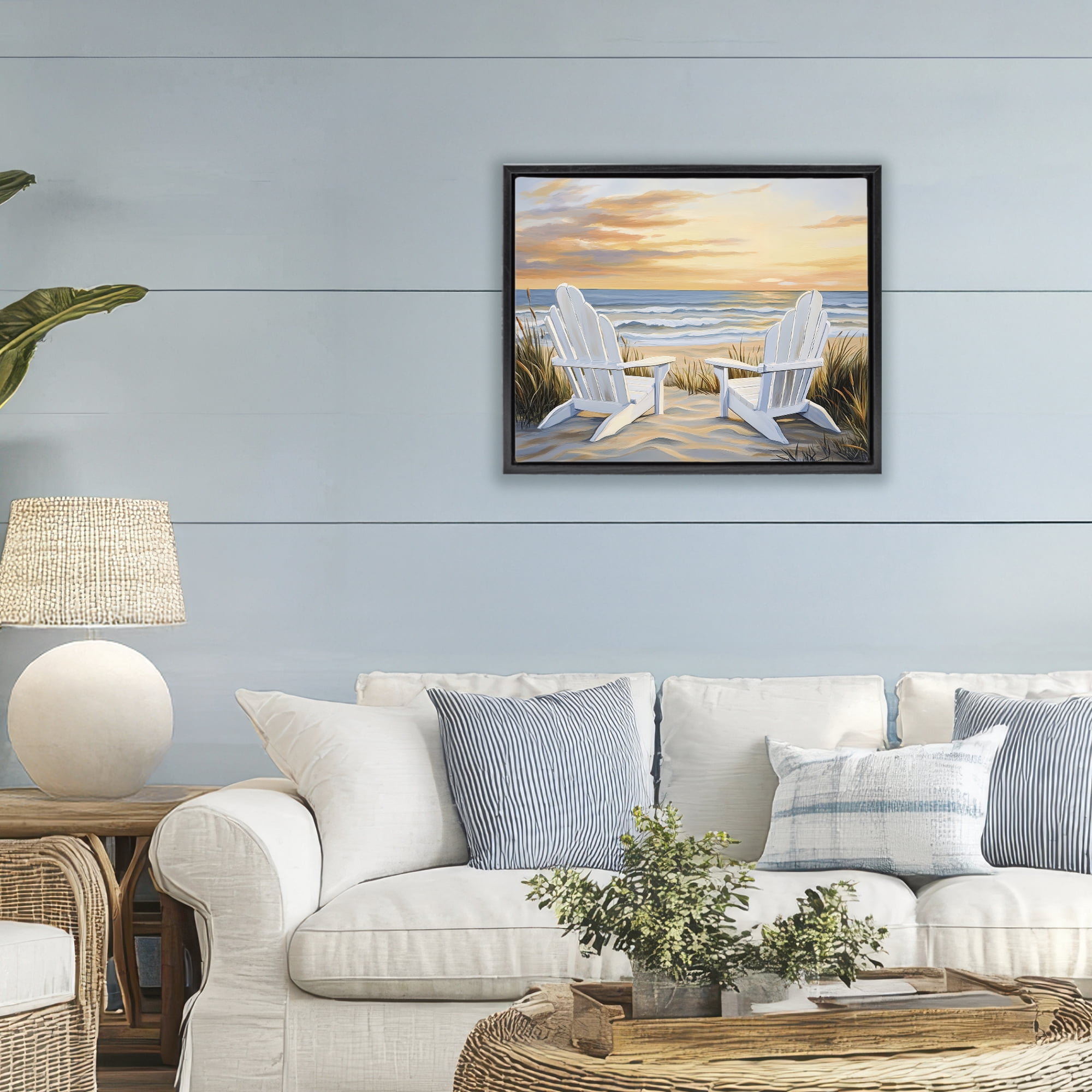 Stupell Industries Wave Watching Spot at Sunset Black Framed Floater Canvas Wall Art, design by Petal Prints Design