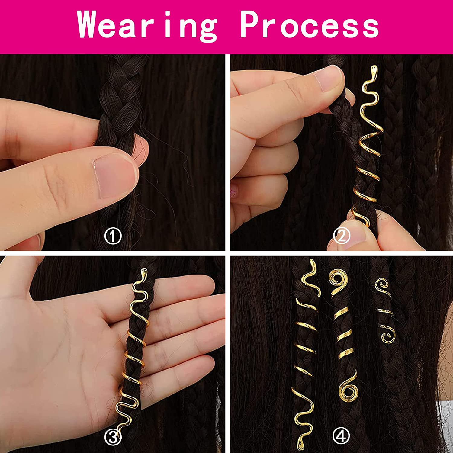 28 Pcs Hair Jewelry for Braids, Gold Loc Jewelry for Hair Dreadlock Hair  Spirals Charms for Women Girls Braids Hairstyle Decoration Metal Braids  Rings