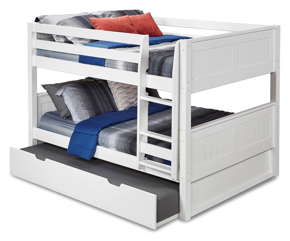 Camaflexi Full Over Full Low Bunk Bed With Twin Trundle Panel Headboard White Finish