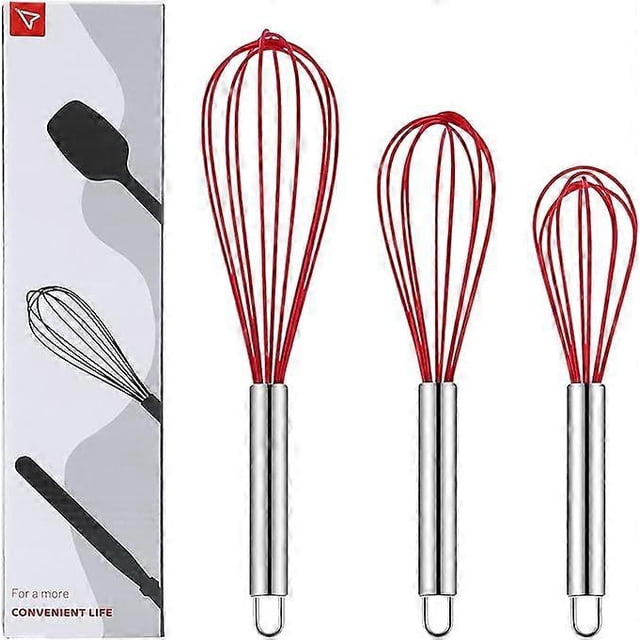 Licuadora de silicona, licuadora de cable de globo de color resistente de 3 piezas, licuadora de cocina mejorada, mango de acero inoxidable, la mejor herramienta de cocina para chefs, perfecta para