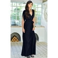 thumbnail image 2 of KOH KOH Long Bridesmaid Formal Short Sleeve V-Neck Full Floor Length Flowy Cocktail Summer Evening Wedding Guest Party Tall Maxi Dress Gown For Women Dark Navy Blue Large US 12-14 NT026, 2 of 6