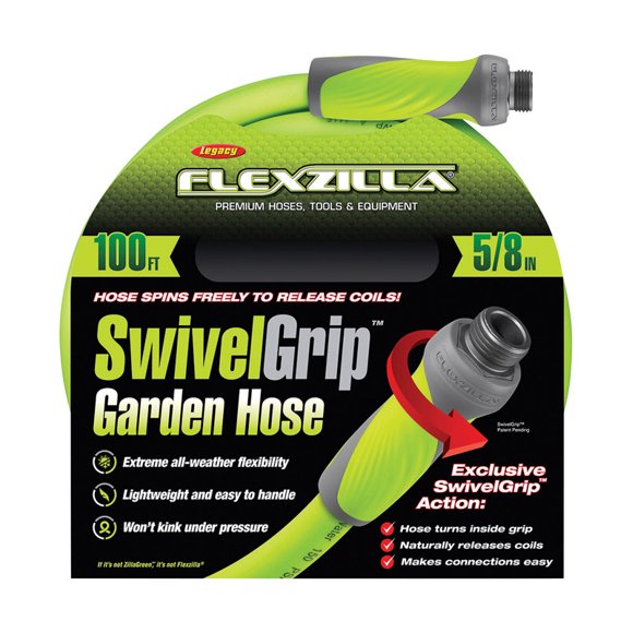 Flexzilla HFZG5100YWS Garden Hose, 5/8" (inches) x 100' (feet), ZillaGreen w/SwivelGrip