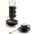 thumbnail image 1 of Juego de tazas de espresso Lareina de 90 ml con platillos, cucharas y soporte, 4 unidades, 1 of 8