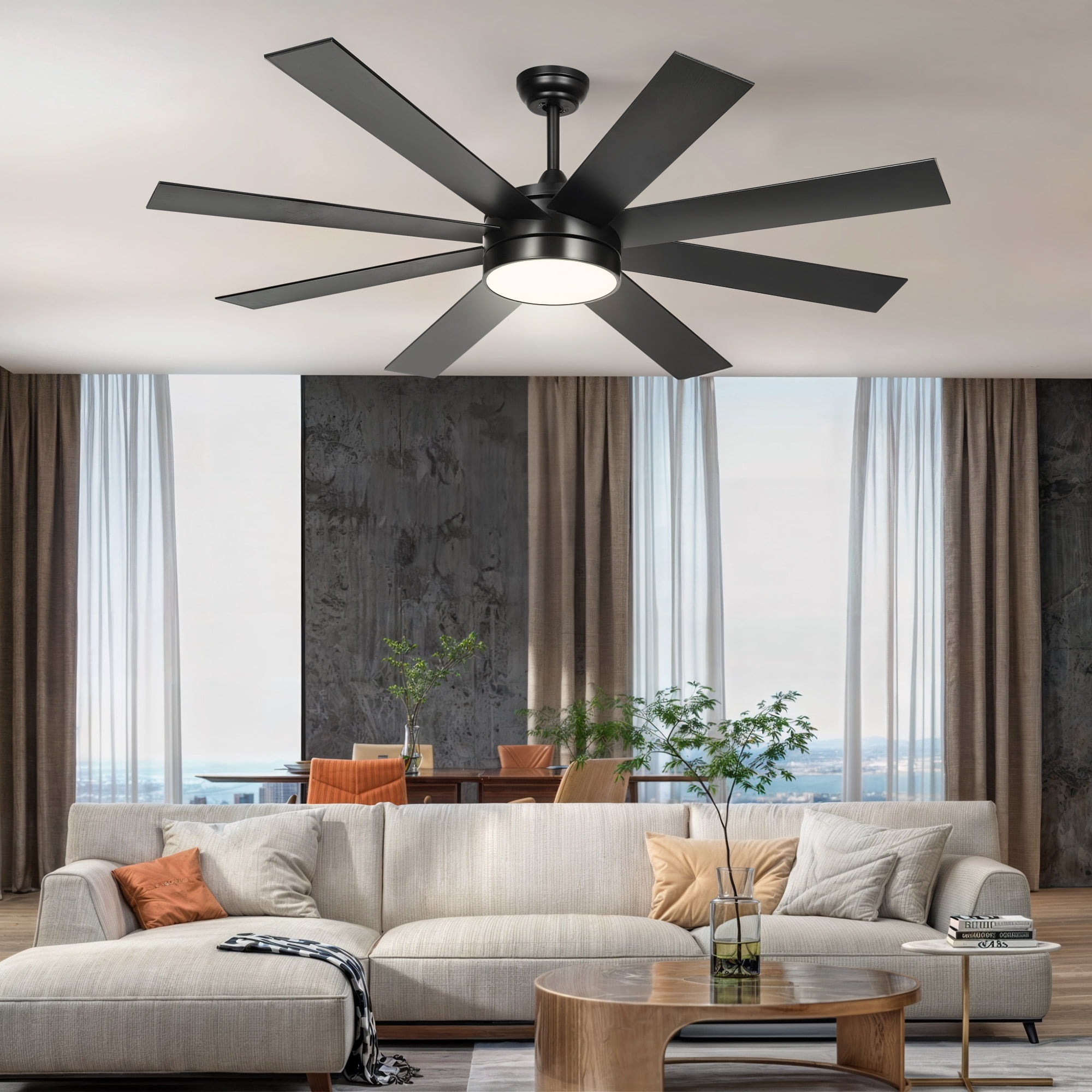 Dextrus 60'' Modern Black Ceiling Fan Light Remote Control Smart App Compatible with Alexa