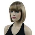 thumbnail image 6 of Short Bob Wig with Flat Bangs for Lady Women, Straight Synthenic Wigs for Cosplay Daily Party, 8 inch, Blonde Brown, 6 of 9