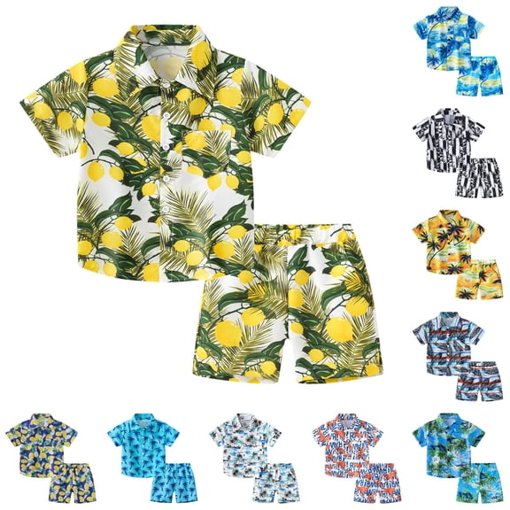Toddler Boy Casual Clothing Set Short Sleeve Hawaii Beach Holiday Floral Shirts T Shirt and Shorts Outfits Sets Size 1-2T ,Green