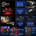 thumbnail image 3 of PC Gamer Xtreme PC Gaming AMD Radeon RX 9060 Ryzen 7 5700 16GB SSD 1TB WIFI Scarlet Dragon gaming 1080p, estudios y multitarea, 3 of 6
