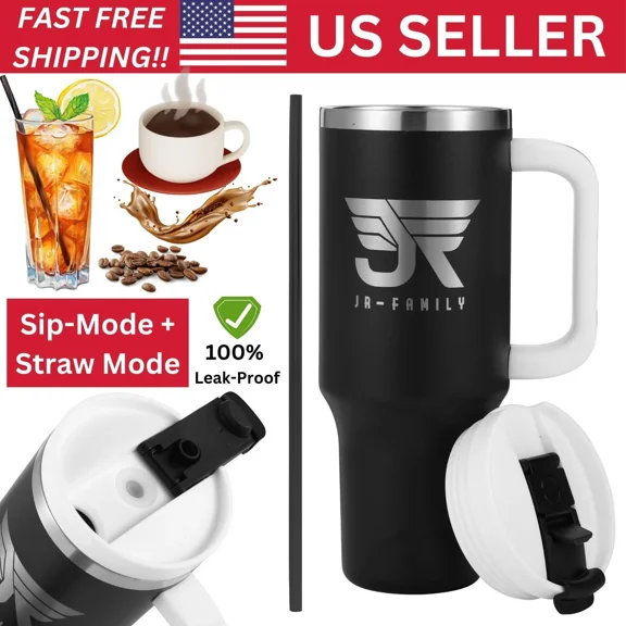 40 Oz Tumbler Stainless Steel Vacuum Insulated With Lid And Straw Black Gift