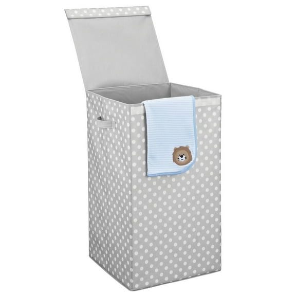 mDesign Large Laundry Hamper with Lid/Handles for Nursery, Gray/White Polka Dots