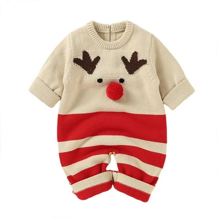 

Newborn Baby Boy Girl Romper Long Sleeve Christmas Red Nose Reindeer Jumpsuit Outfit