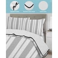 thumbnail image 4 of Quilts Twin-XL Size Bedding Set, Grey Striped Lightweight Quilted Comforter, Blue Geometric Line Stripes Farmhouse Soft Reversible Bedspread Coverlet with Pillow Covers for All Season, 68" x 98", 4 of 7