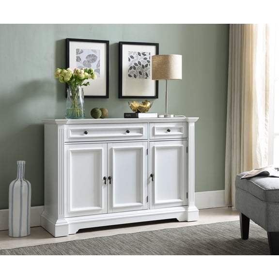Kings Brand Furniture Traditional Wood Buffet Cabinet Console Table with 2 cabinets, 2 Drawers, White