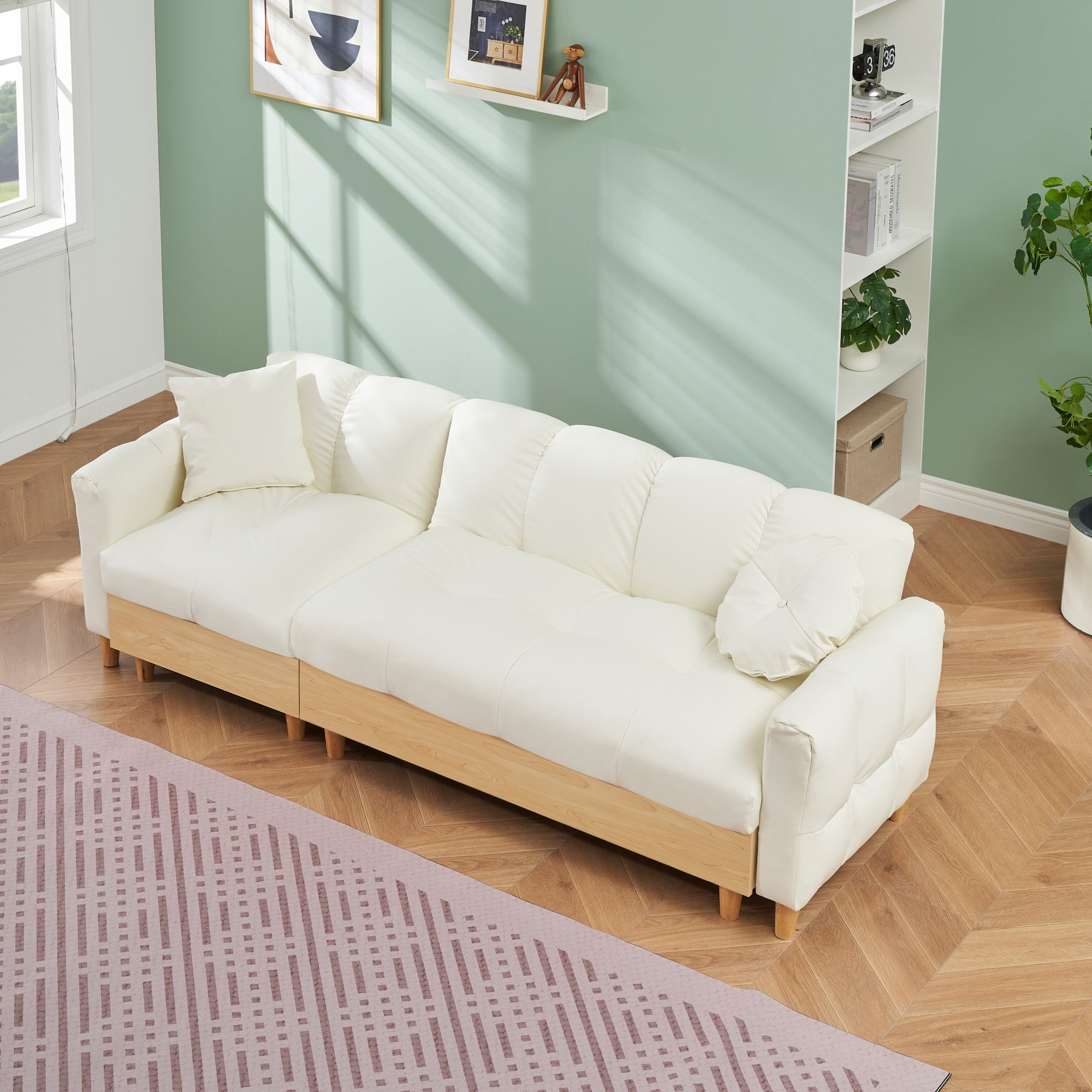 Overstuffed Sofa Couch,3 Seater Tech Cloth Upholstered Convertible Sofa Couches with Drawer and Storage Seatbase,Adjustable Backrests and Pillows, Comfy Couch for Living Room,Beige