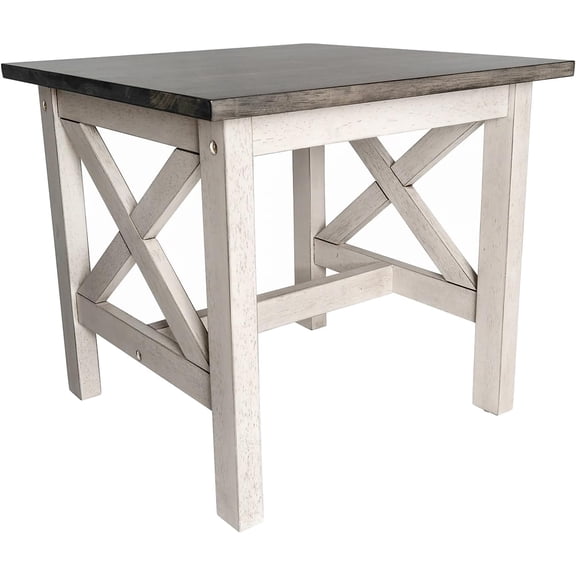 Vintage Wooden Round Side Table, 16 x 24, Whitewash, Circle Pedestal Table for Use as Bedroom Nightstand, Indoor Plant Stand, or Decorative Living Room Table