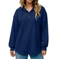 thumbnail image 5 of THNCYX Women Waffle Knit Hooded Henley Shirts Drawstring Hoodies Long Sleeve Tops Loose Fit Casual Sweatshirt Fall Clothes, 5 of 7
