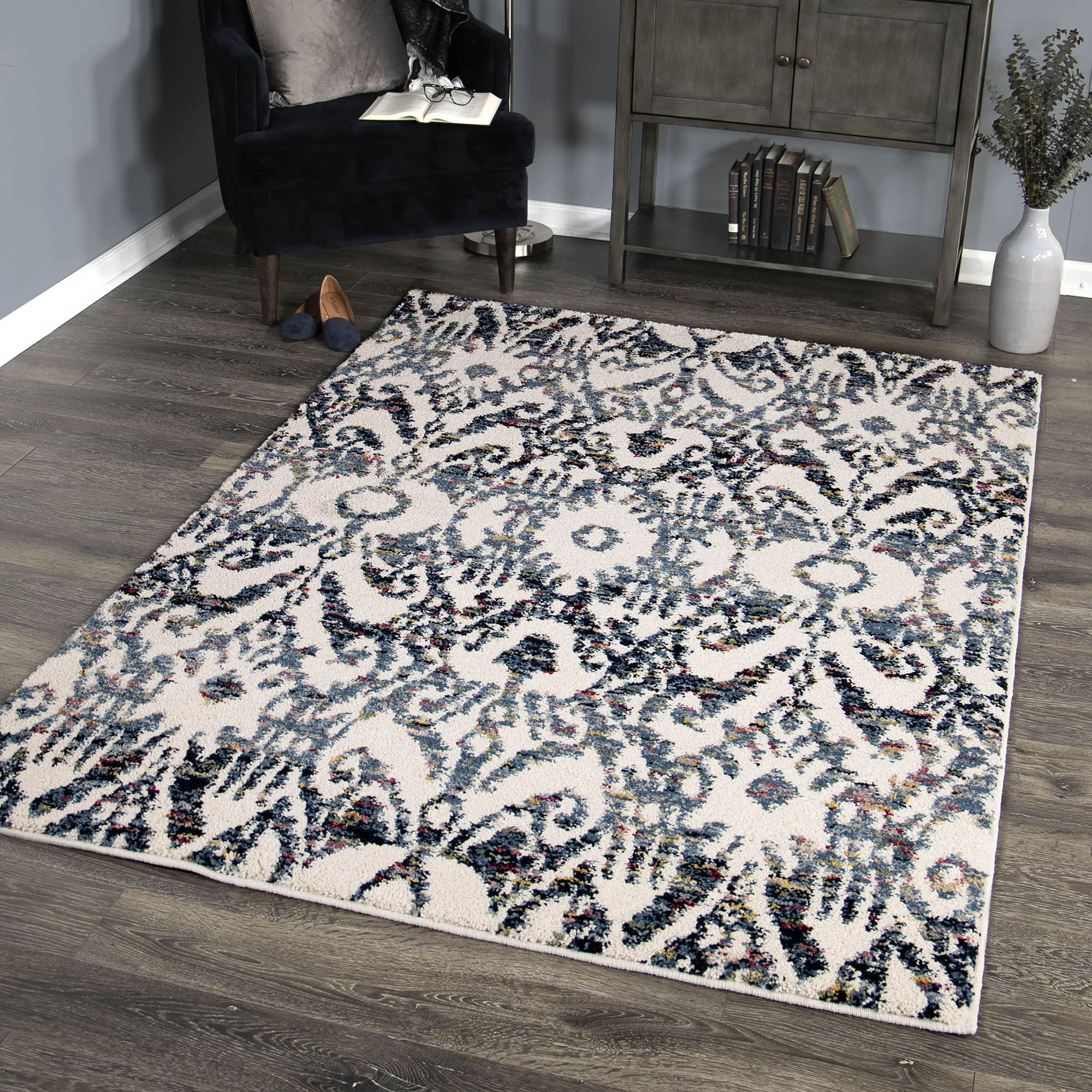Bagdra Contemporary 5x8 Area Rug in Cream/MultiColor