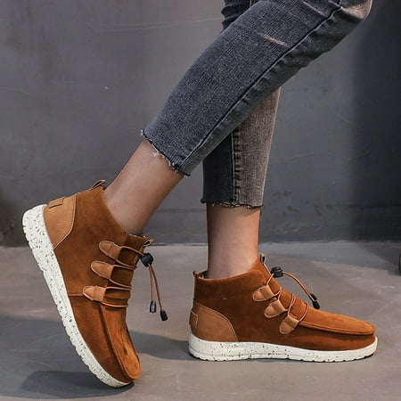 

Foraging dimple Boots for Women Winter and Autumn Short Platform Lace Up Solid Warm Home Shoes Brown