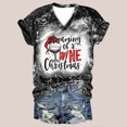thumbnail image 1 of Pntutb moda navideña mujer casual con cuello en V blusa estampada manga corta camiseta tops Pntutb Pntutb-3234, 1 of 6