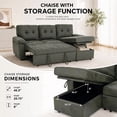 thumbnail image 3 of Muumblus 88" L-Shaped Sectional Sofa Bed with Storage Chaise, Convertible Sleeper Sofa for Living Room, Small Space, Green Faux Leather, 3 of 5