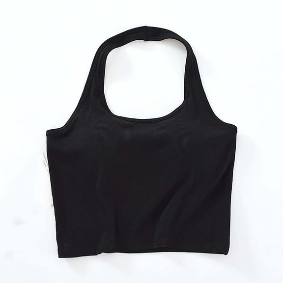 Leesechin Camisole Tops for Women Ladies Solid Color Chest Cushion Hanging Neck Tank Tops Halter Overlay Ladies