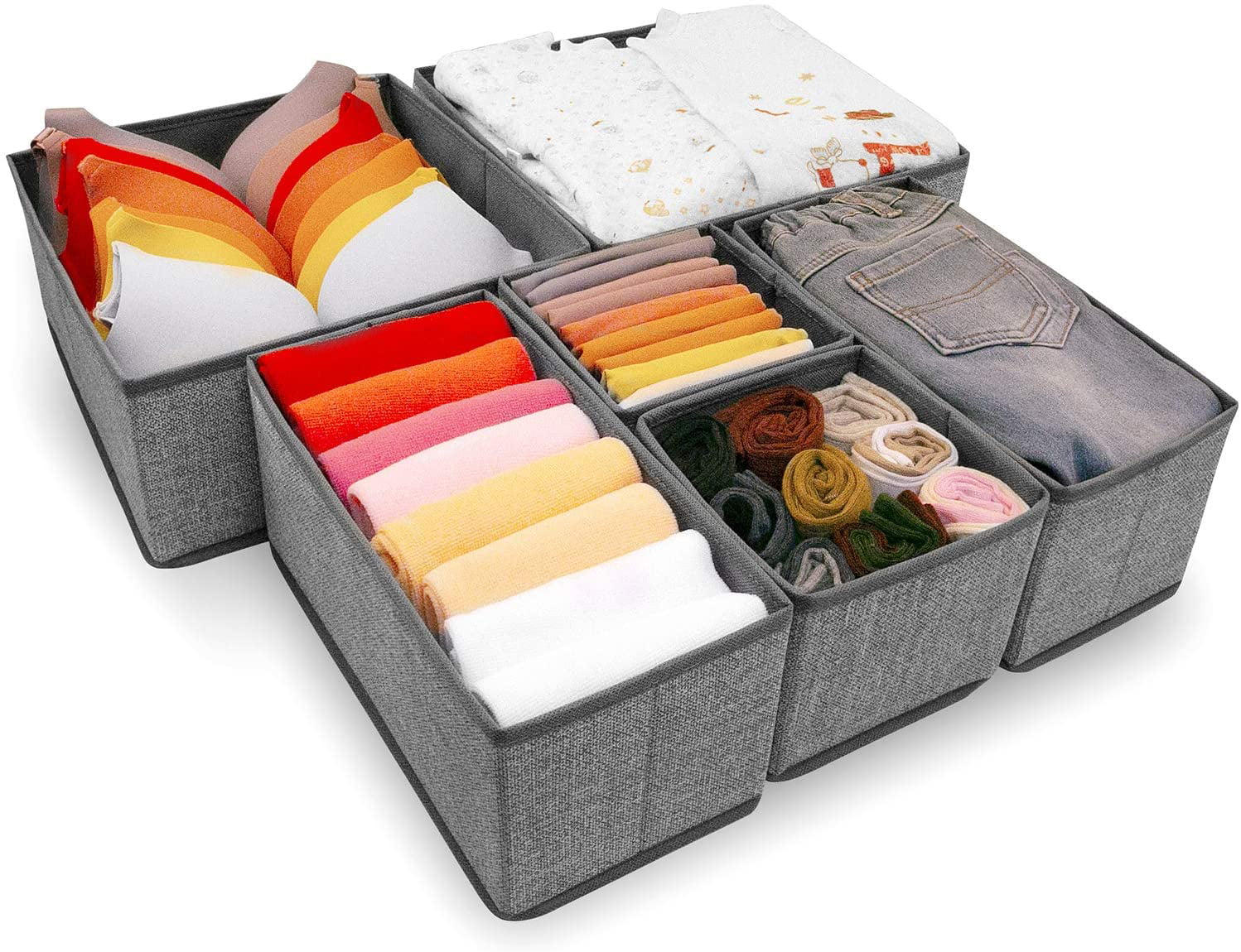 Non-Woven Fabric CASATOCA Drawer Organisers Underwear Organizer Set of 6 Dresser Dividers,Storage Boxes for Closet Grey Foldable Boxes for Socks and Underwear 