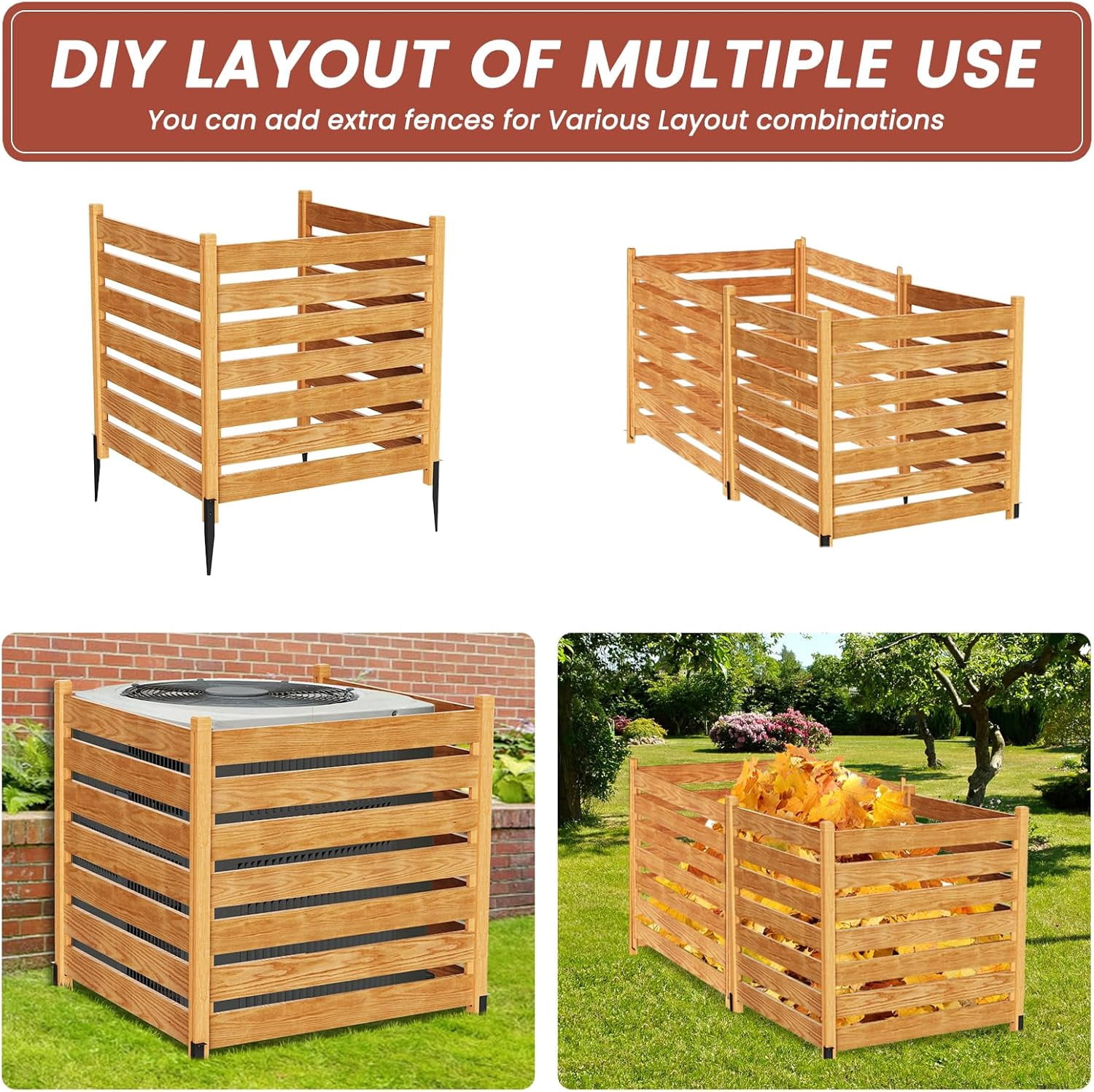 Slsy Air Conditioner Fence, 3-Panels Pool Equipment Enclosure, 36" W x 36" H x 36 " L Privacy Screens Fence Panels, Wood Trash Can Fence Privacy Fence Panel for Outside