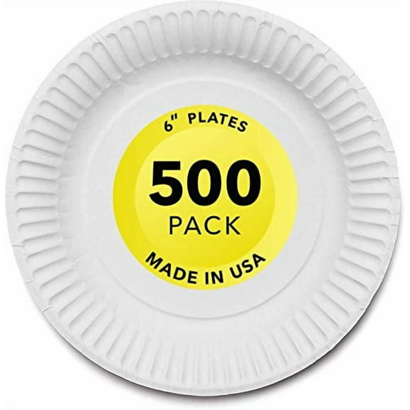 Stock Your Home 6-Inch Paper Plates Uncoated, Everyday Disposable Dessert Plates 6" Paper Plate Bulk, White, 500 Count