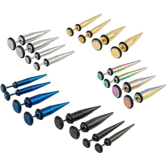 20Pc Tapers Earrings Tunnel Cheater Piercing Earrings Stud Earrings Set Titanium Steel Fake Tapers Earrings Gothic Punk Jewelry Earrings Set for Men Women 1box