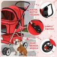 thumbnail image 2 of Dkelincs 4 Wheels Pet Stroller Folding Cat Dog Stroller Travel Carrier with Cup Holder & Storage Basket, Red, 2 of 7