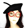 thumbnail image 1 of Boina de fieltro no tejido para adultos y niños, color rojo y negro, con gafas, para fiesta de la cosecha, 1 of 2