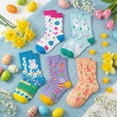 thumbnail image 3 of Forfamy 5 Pairs Easter Socks for Women Easter Bunny Crew Socks Rabbit Carrot Egg Pattern Socks Fun Socks for Easter Party Gift, 3 of 7