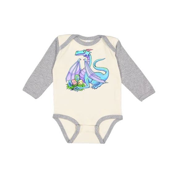 Inktastic Blue Easter Dragon with Painted Eggs Boys or Girls Long Sleeve Baby Bodysuit