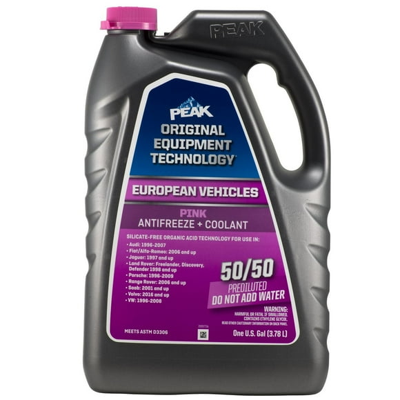 PEAK® OET Extended Life Pink 50/50 Pre-Diluted Antifreeze/Coolant for European Vehicles, 3.78 Liters