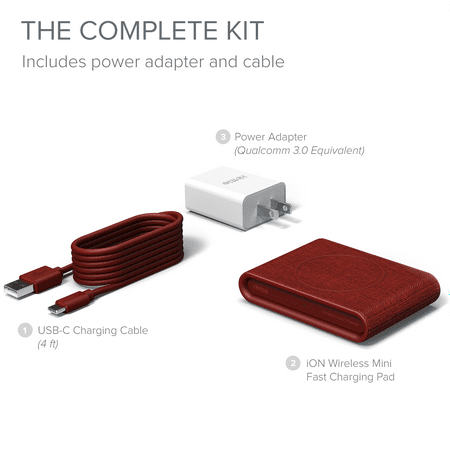 iOttie - iON Wireless Mini 10/7.5W Qi Certified Wireless Charging Pad for iPhone/Android - Ruby