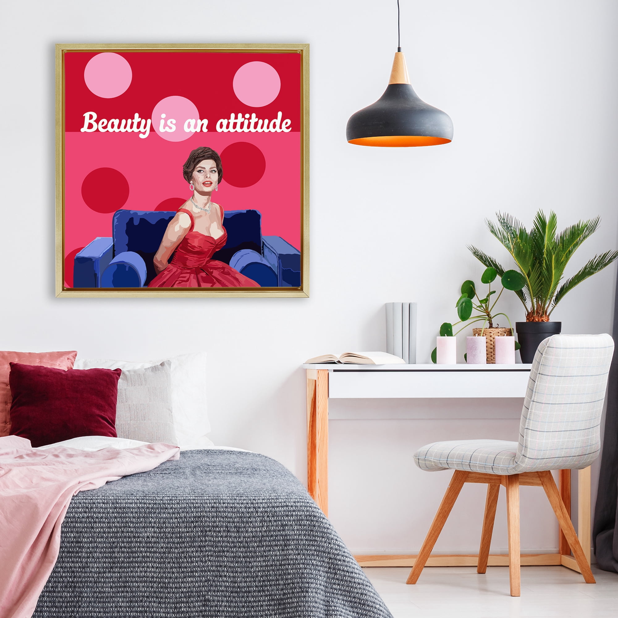 Stupell Industries Beauty Is An Attitude Gold Framed Floater Canvas Wall Art, design by Lynnda Rakos