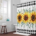 thumbnail image 6 of Sunflower Flowers Shower Curtain for Bathroom Decor, Yellow Floral Eucalyptus Leaves Black Plaid Waterproof Fabric Shower Curtain, 36"x78" Set with 12 Hooks, 6 of 9
