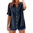 thumbnail image 5 of YANGXINX Women's Button Down Shirts 2026 Summer Casual Solid Color 3/4 Length Sleeve Blouses Lightweight Breathable Comfy Loose Fit Tops, 5 of 5