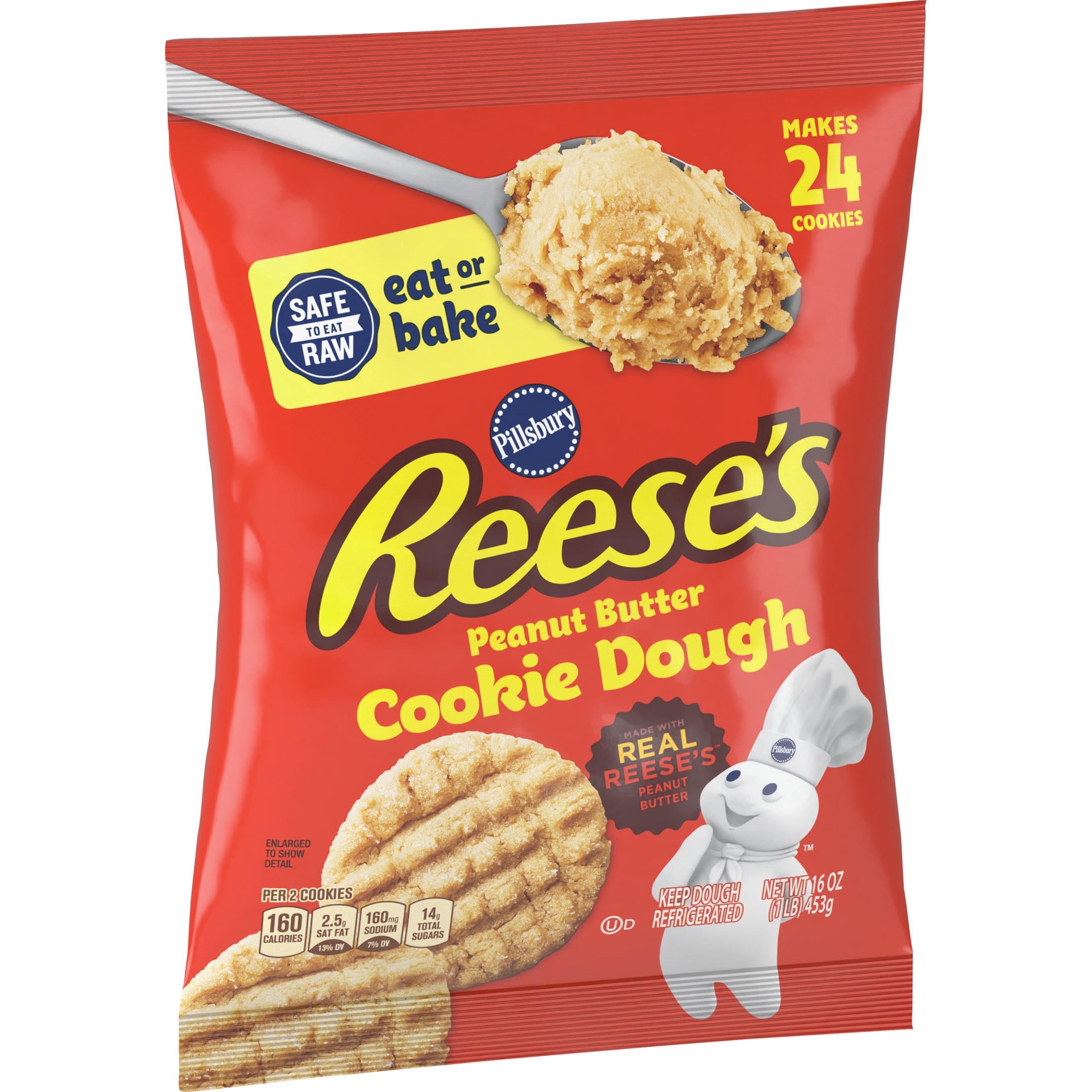 Pillsbury Ready to Bake Cookie Dough, REESE'S Peanut Butter, Makes 24 Cookies, 16 oz