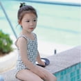 thumbnail image 6 of LYMAYTER Toddler Girl Swimsuit Color Block Stripe Beach One-Piece Summer Swimwear Bathing Suits 6M-8Y, 6 of 8