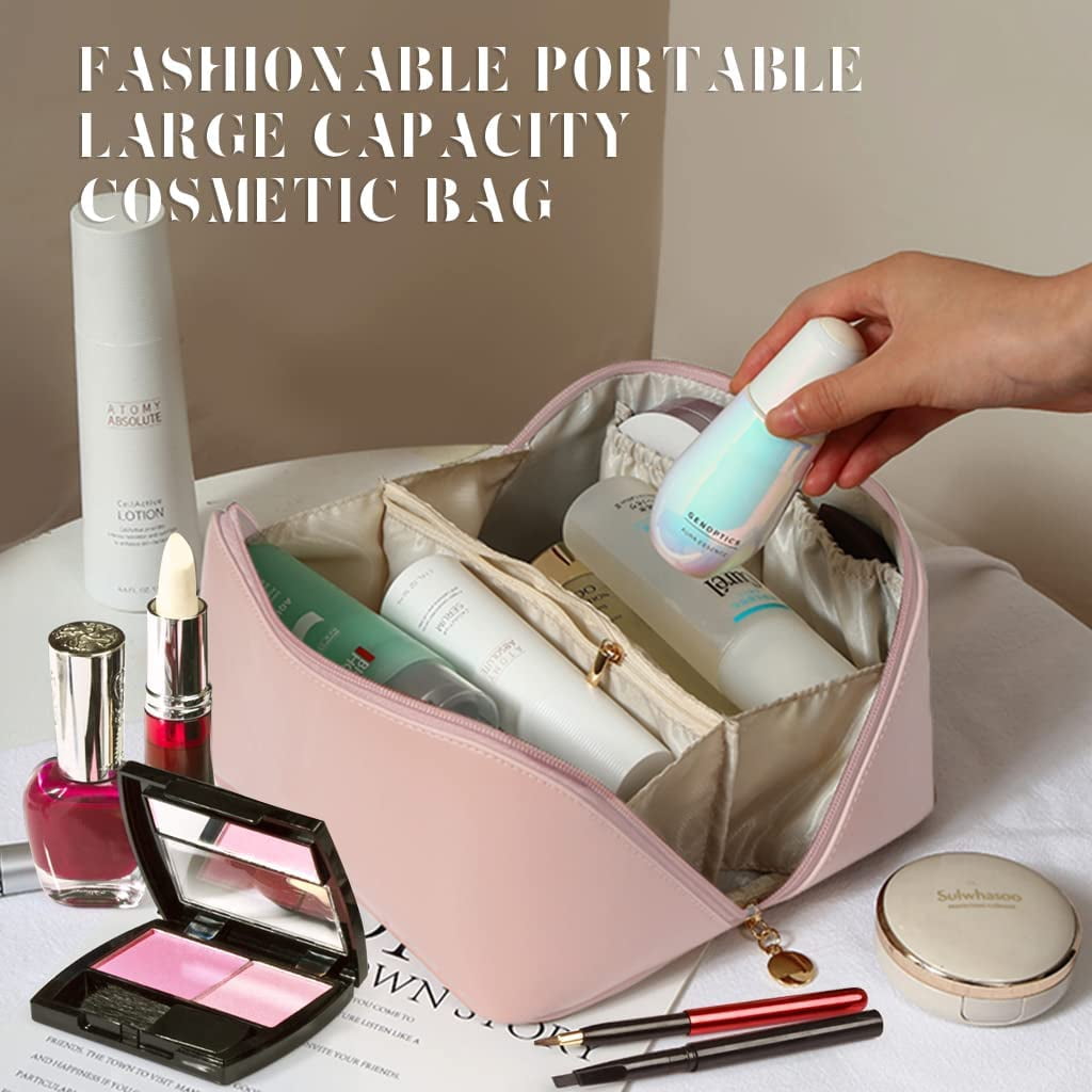 Capacity Lay Flat Makeup Bag Travel Cosmetic Bag Multifunctional Storage 9.25 X4.25 X4 Standard in Orange | Large