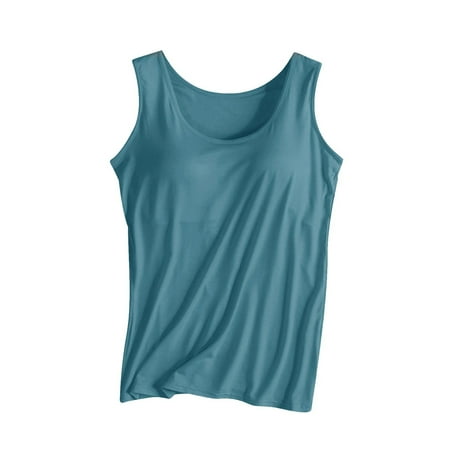 Blue Women s Tanks  Women S Fashionable Casual Padded Tank Top Without Wire Bra Cup Integrated Tank Top Suspenders Women s Tanks & Camis XXL