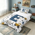 thumbnail image 3 of meiyoeat Construction Letter E Twin Comforter Sets, Work Truck Bedding Set for Kids Boys, Blue, Reversible, 2-Piece, 1 Comforter and 1 Pillowcase, 3 of 6