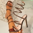 thumbnail image 3 of Women's Stilettos High Heels Vintage 70s Spiral Strap Sandals Square Open Toe Solid Color Sexy Summer Dress Shoes Coffee Size 7, 3 of 9