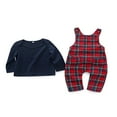 thumbnail image 3 of Boys‘ Fall Fashion  Solid Color Tops and Plaid Suspender Pants Overalls, 3 of 9