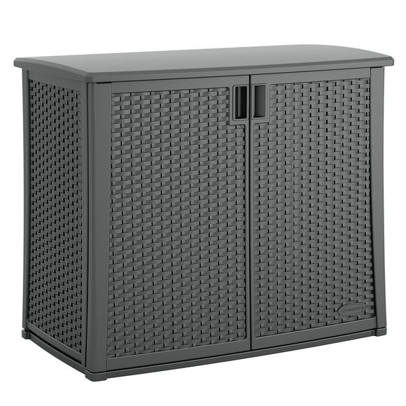 Suncast Outdoor Cabinet Deck Storage Box w/ Adjustable Shelf, Cool Gray