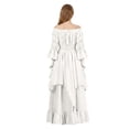 thumbnail image 4 of IROOZIGOTO Womens White Medieval Renaissance Maxi Dress Off Shoulder Long Flare Sleeve with Brown Lace Up Corset Belt Halloween Cosplay Costume, 4 of 9