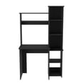 thumbnail image 2 of Computer Desk with Bookshelf, Writing Study Desk with Storage Shelves & 5 Cubbies, Modern Compact Computer Workstation for Home & Office, Space-Saving Design (Black), 2 of 4
