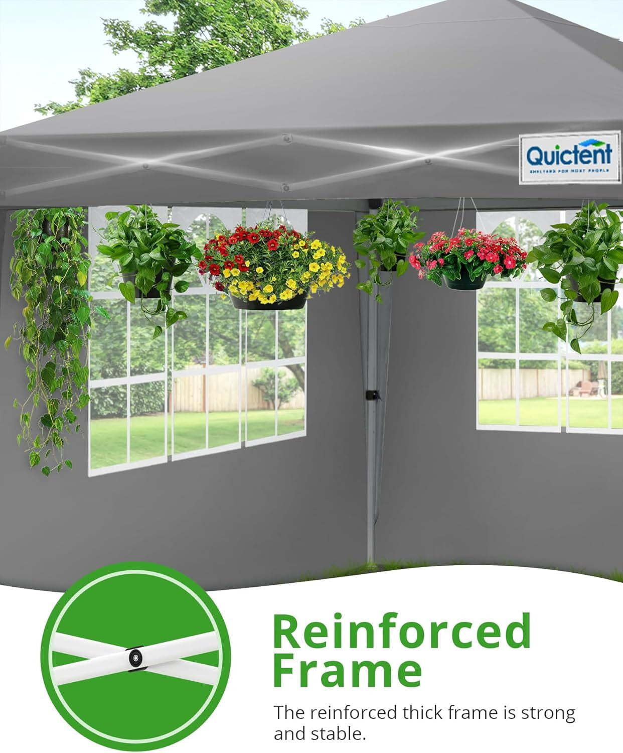 Quictent 7.8x7.8 FT Pop Up Canopy Tent Adjustable Height Instant Portable Shelter with Carry Bag & Church Windows, Waterproof Oxford Fabric Anti-UV, Gray